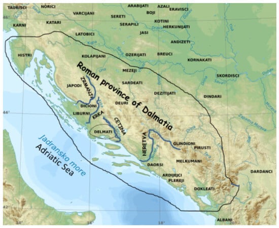 Illyrian tribes and water resources of the Adriatic basin in the area of the Roman province of Dalmatia, adapted by the author (Open Access, CC NC).