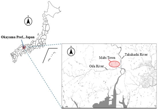 Map of the study site. The circle area indicates the habitat of Pelophylax porosus brevipodus in Mabi Town of Kurashiki City, Okayama Prefecture, western Japan.