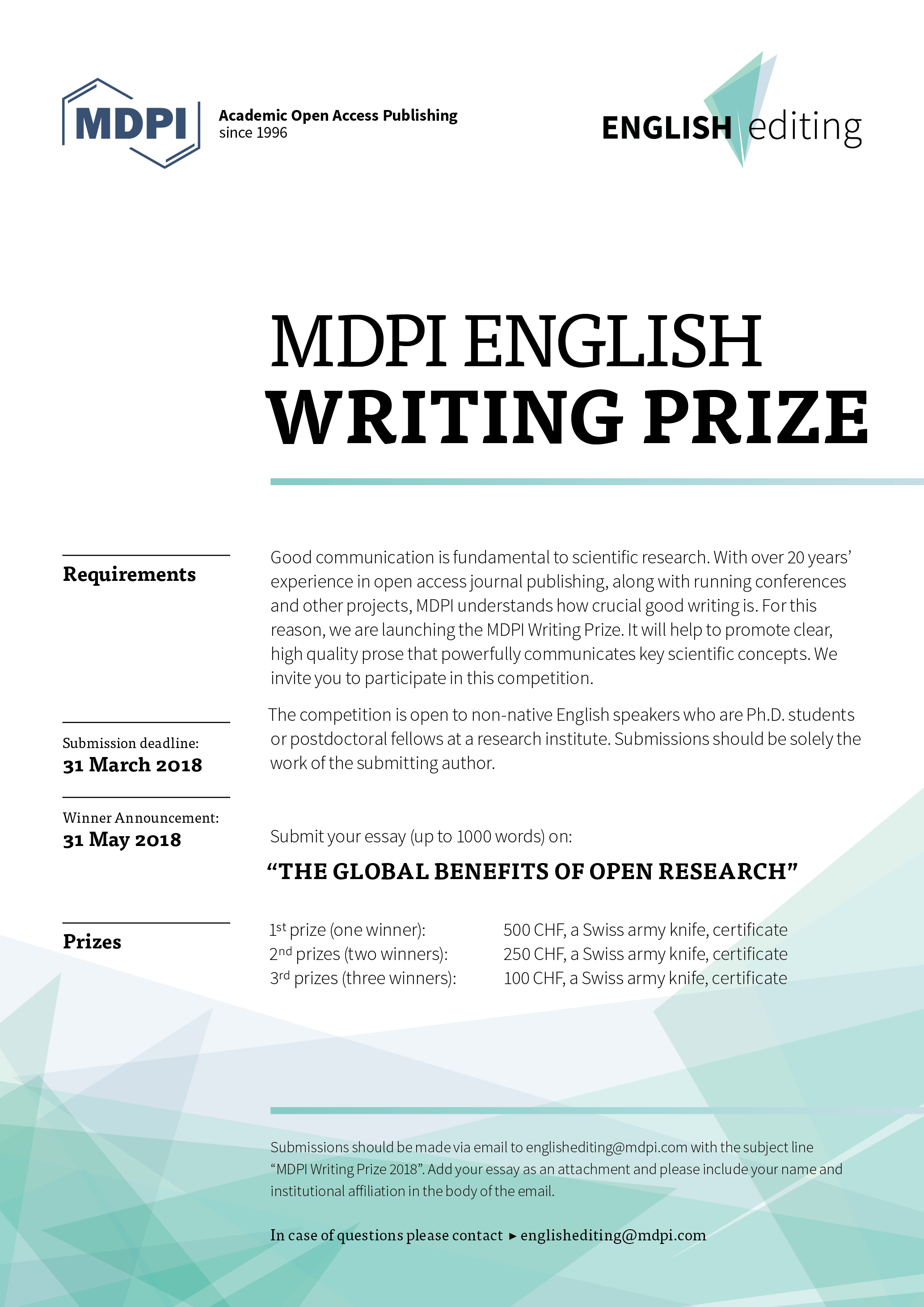 <strong>Announcing the MDPI English Writing Prize</strong>