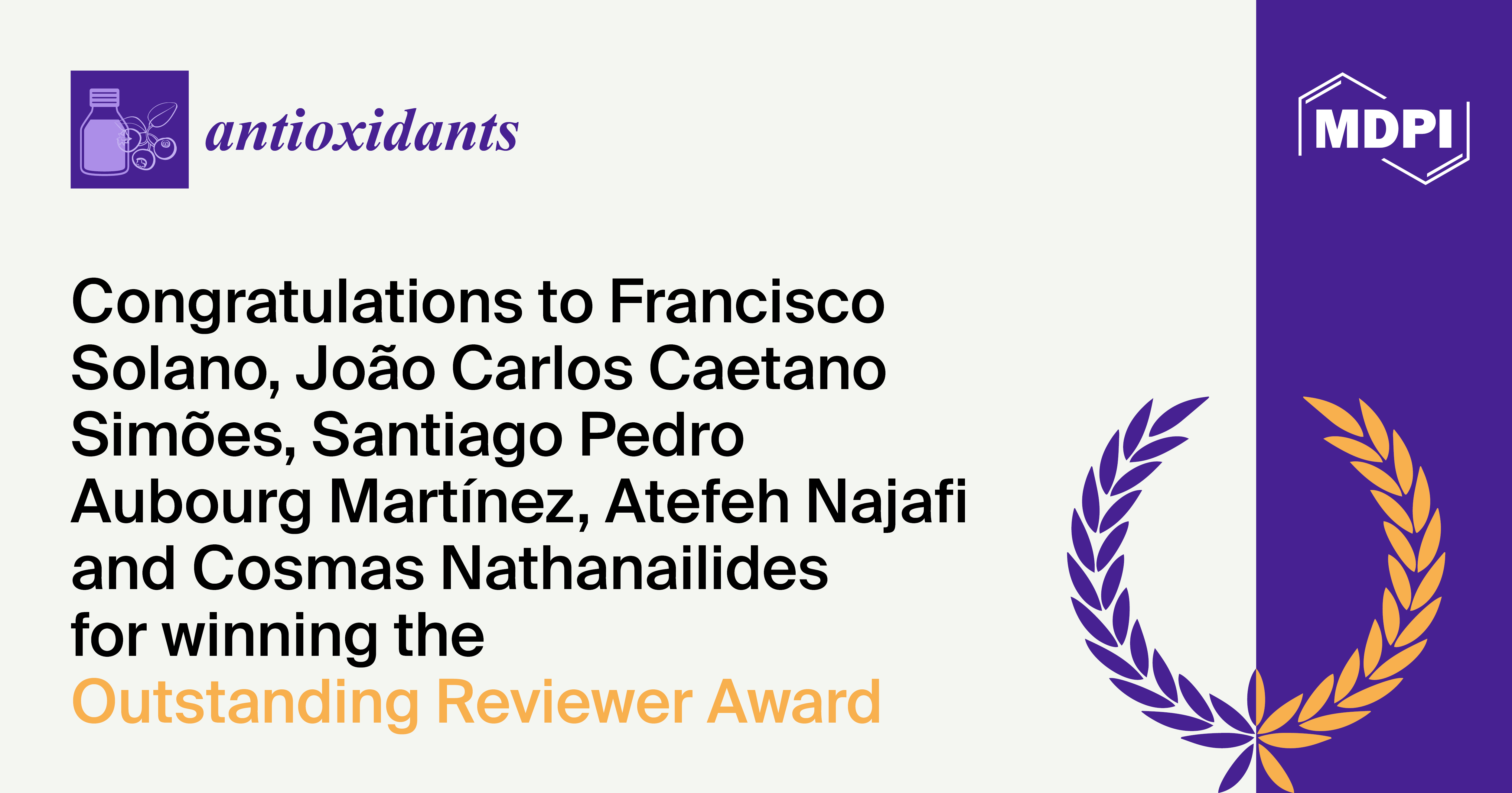 Antioxidants 2024 Outstanding Reviewer Award—Winners Announced
