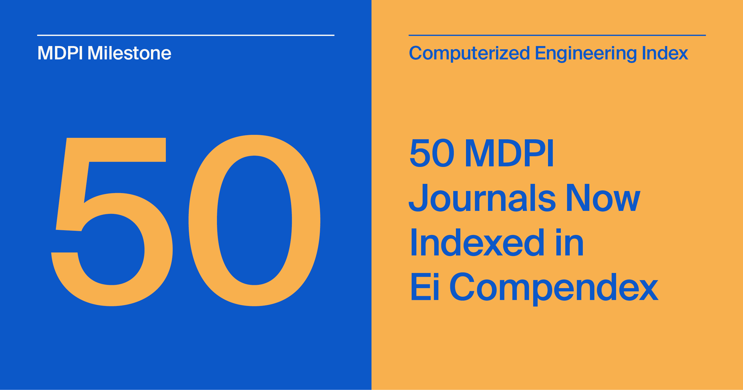 50 Journals Now Indexed in Ei Compendex: A Milestone for MDPI's Engineering Portfolio