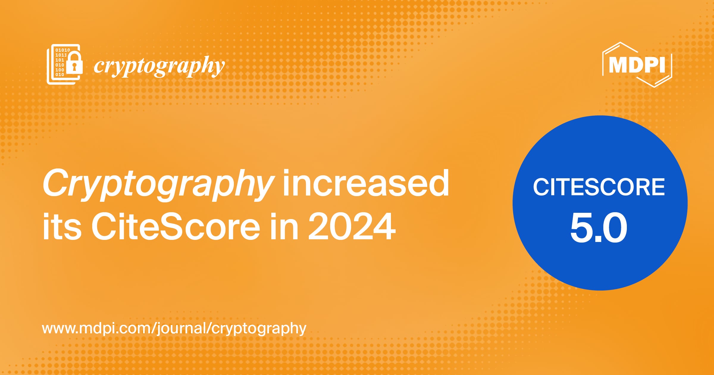 Cryptography Receives an Increased CiteScore of 5.0