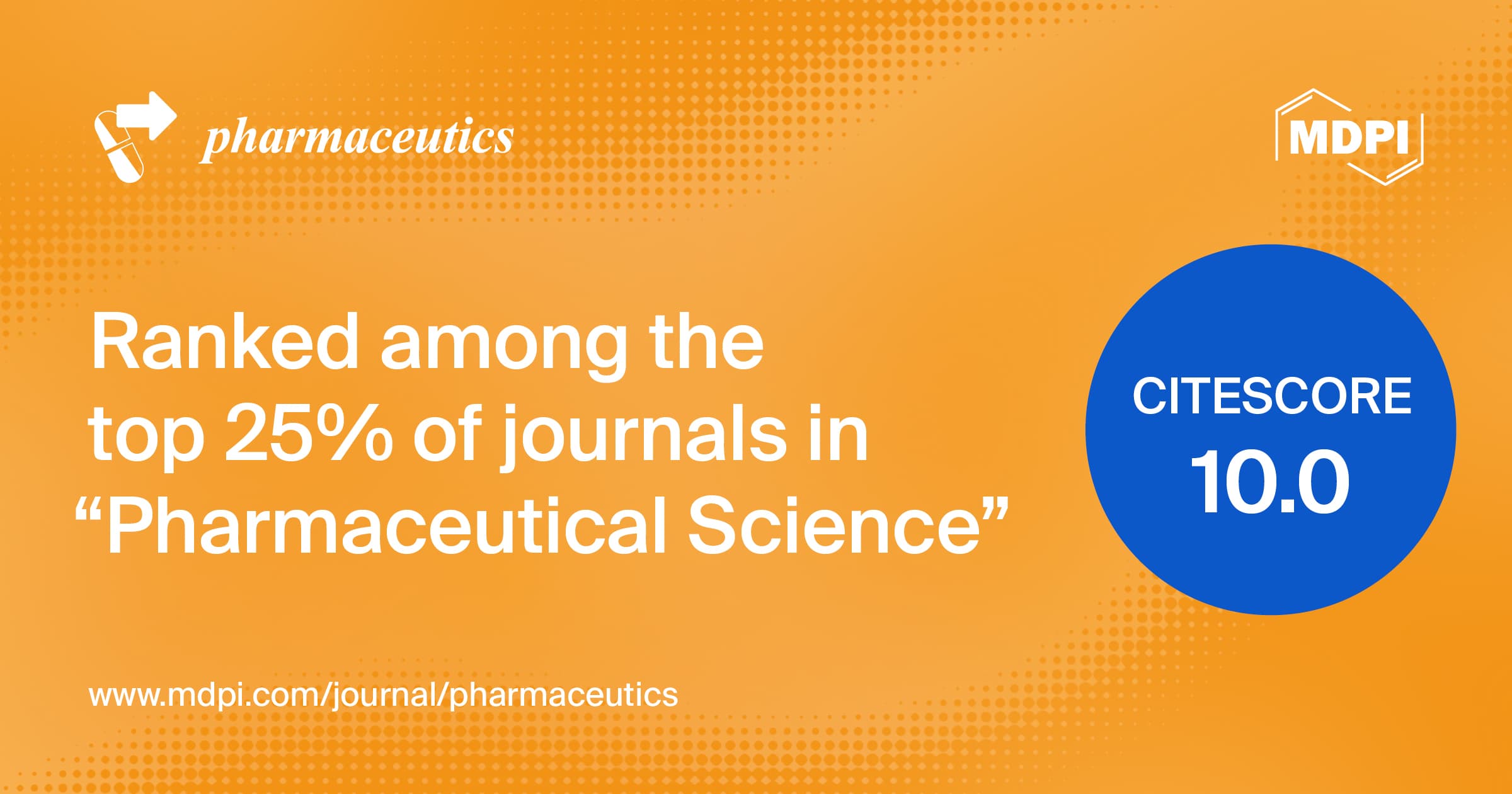 Pharmaceutics Receives an Increased CiteScore of 10.0