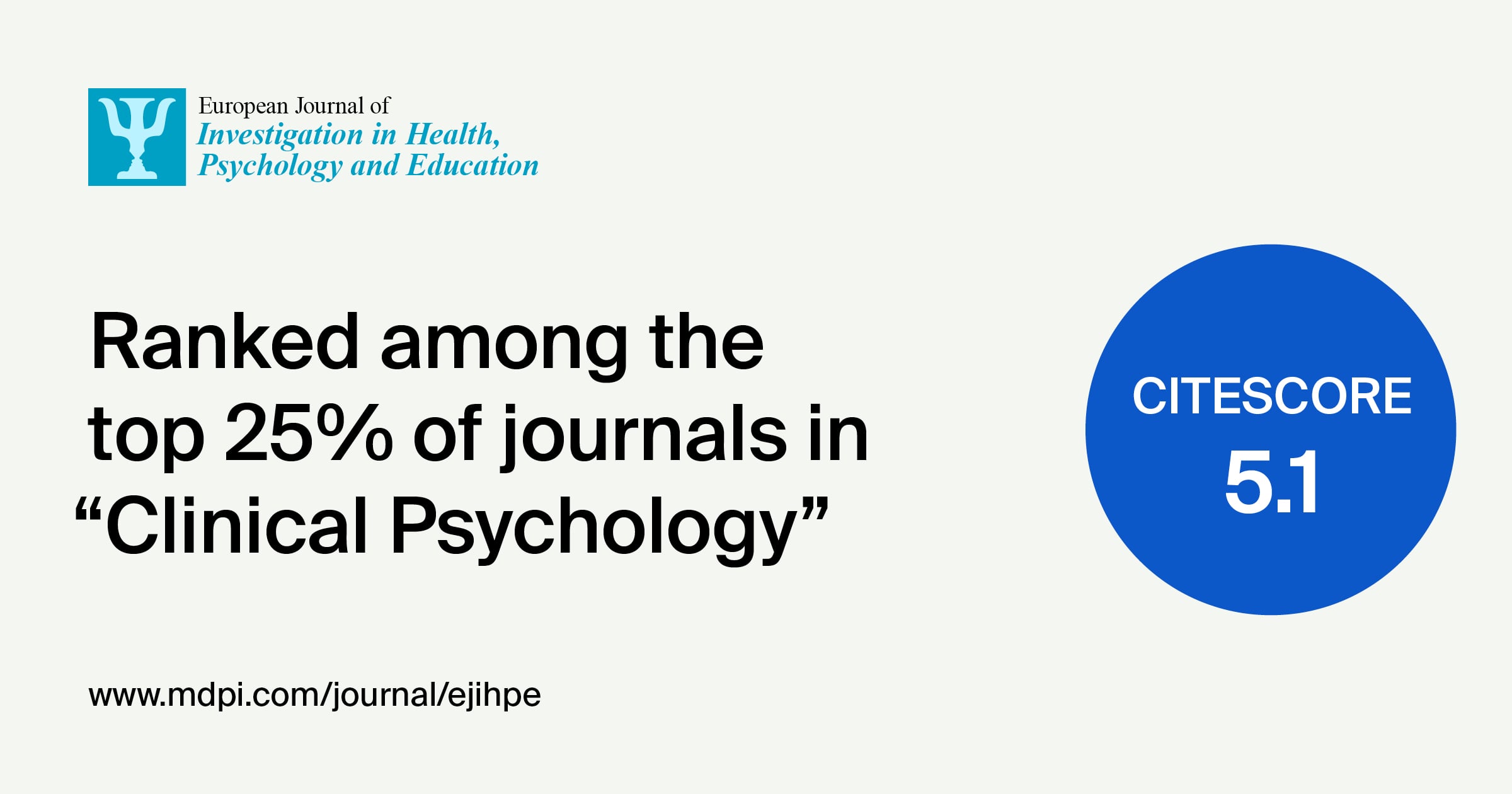 European Journal of Investigation in Health, Psychology and Education Receives an Increased CiteScore of 5.1