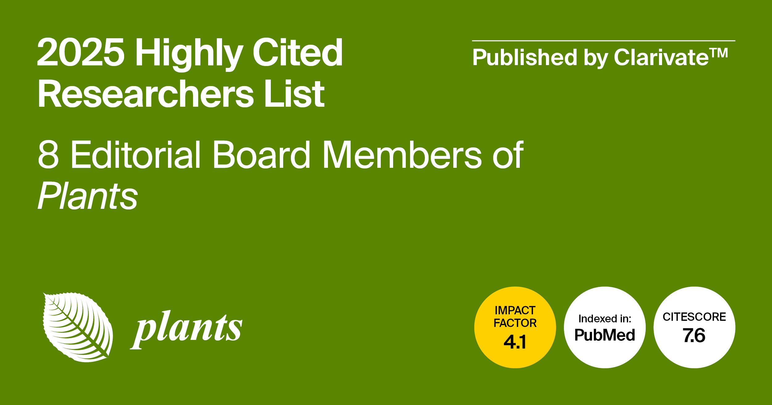 Editorial Board Members from Plants Featured in the 2025 Highly Cited Researchers List Published by Clarivate