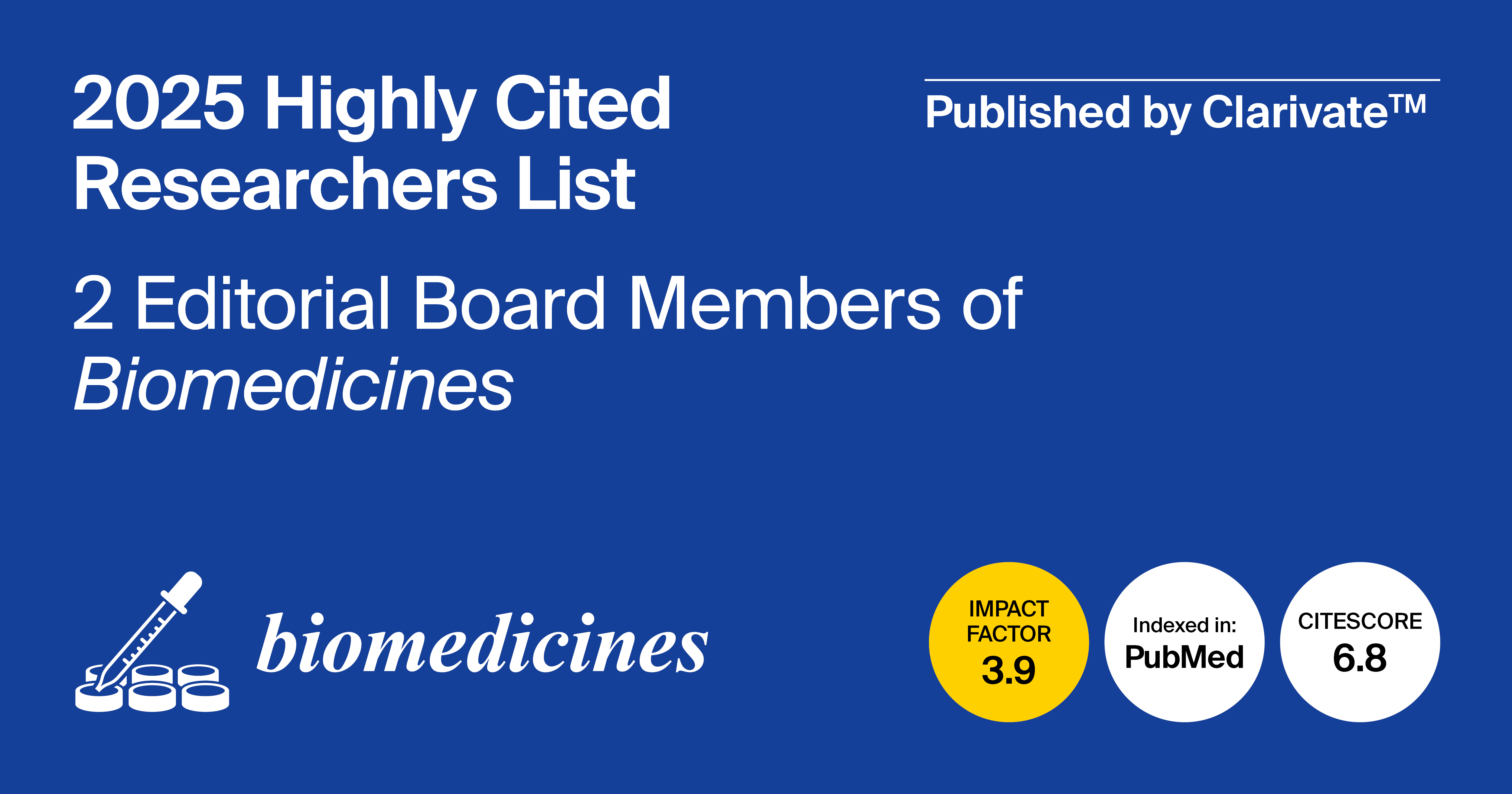 Editorial Board Members from Biomedicines Featured in the 2025 Highly Cited Researchers List Published by Clarivate