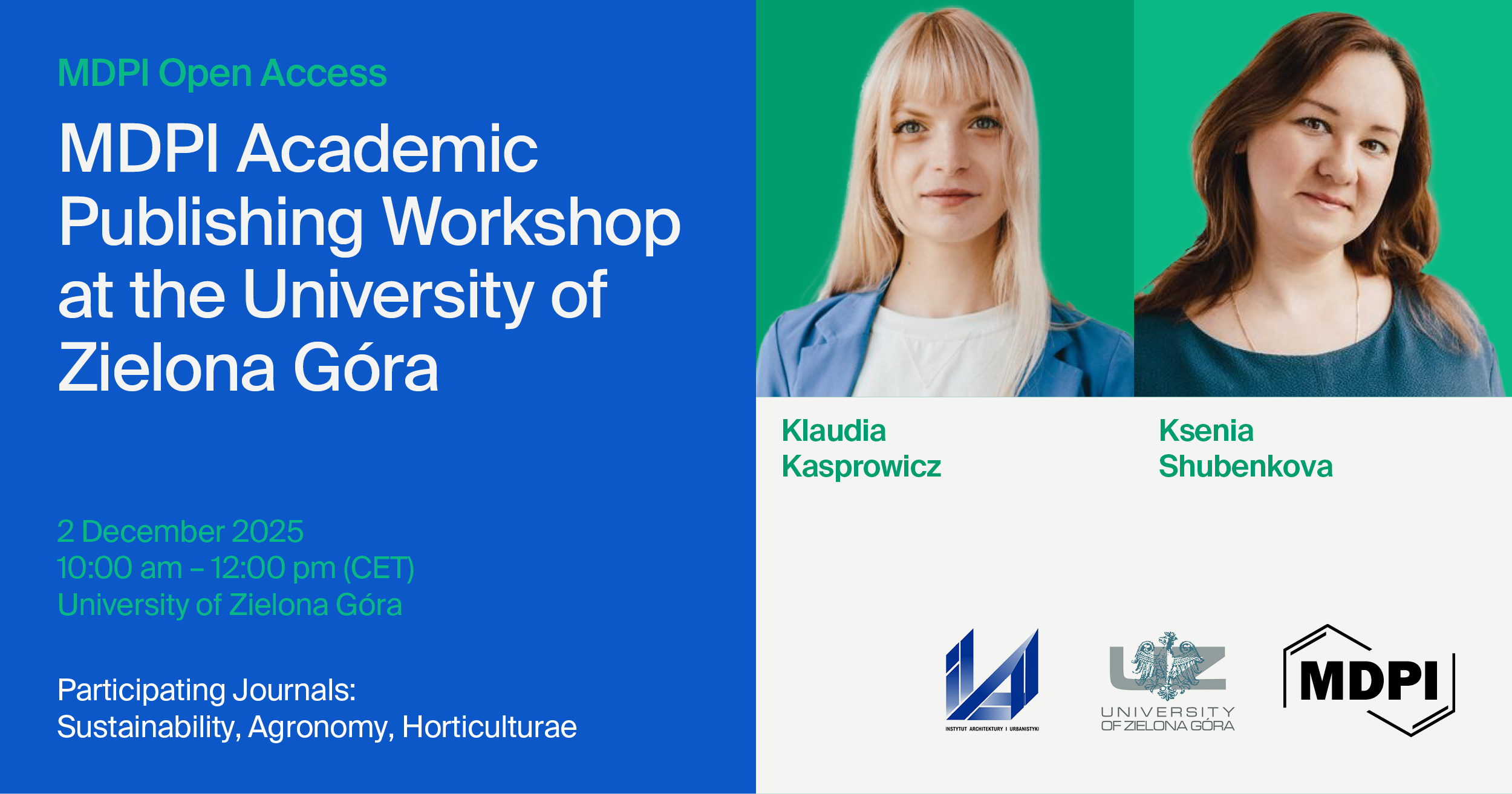 MDPI Open Science Insights: Academic Publishing Workshop at the University of Zielona Góra, Institute of Architecture and Urban Planning, 2 December 2025