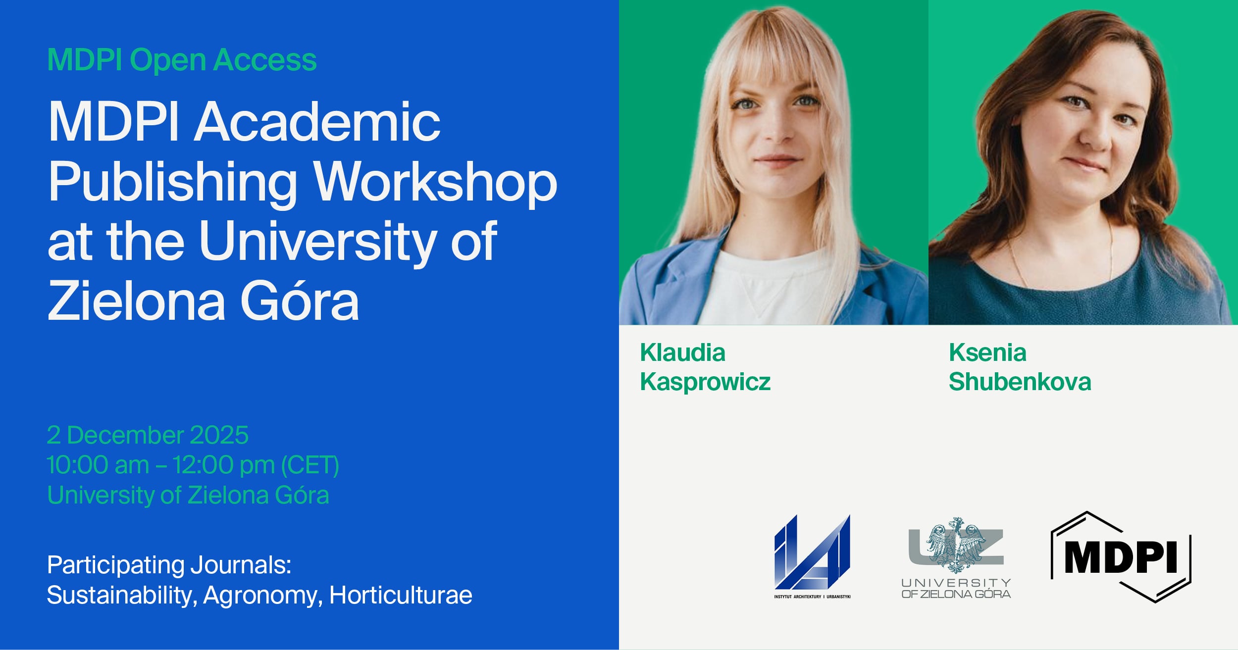 MDPI Open Science Insights: Academic Publishing Workshop at the University of Zielona Góra, Institute of Architecture and Urban Planning, 2 December 2025