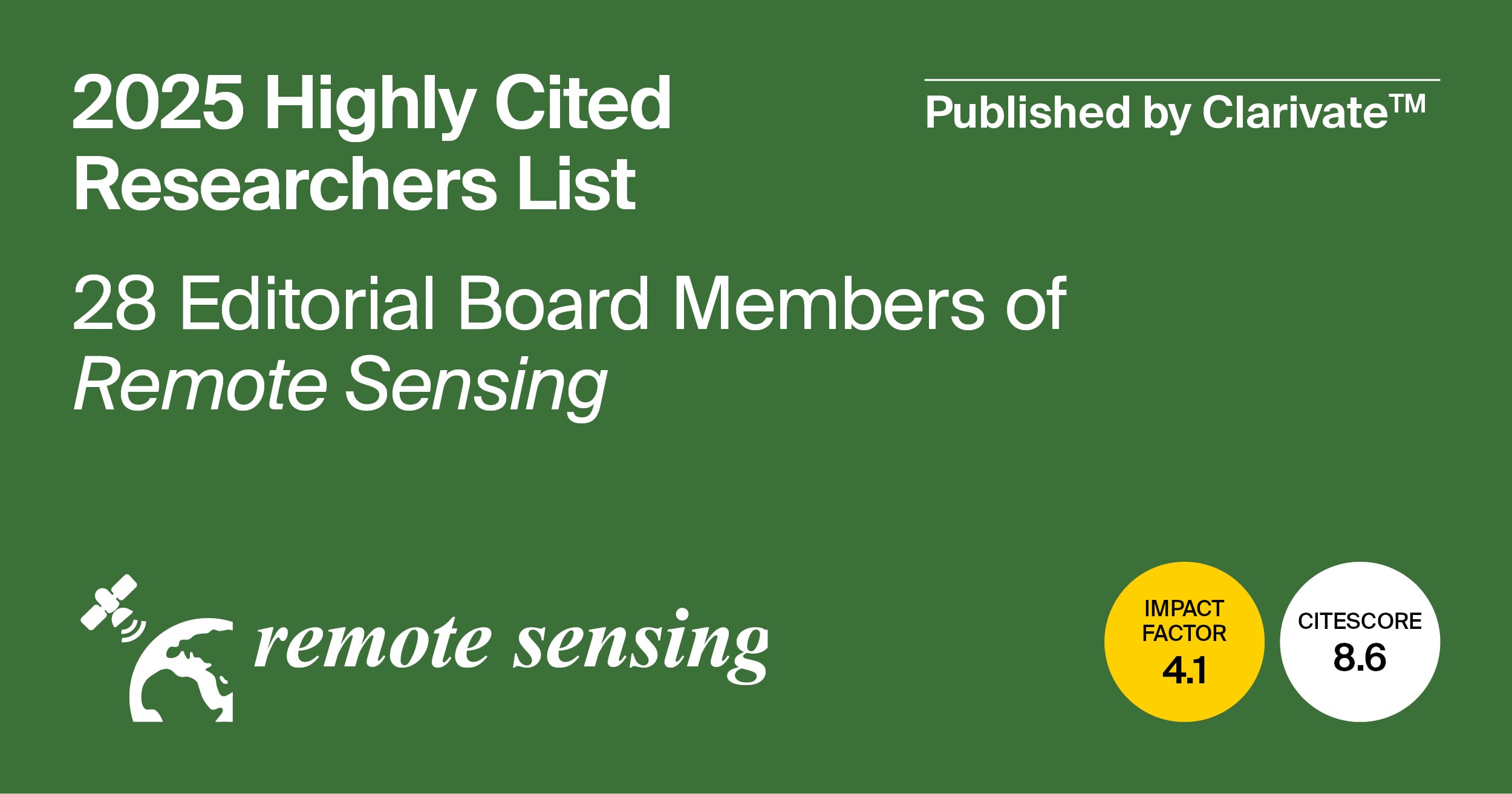 Editorial Board Members from Remote Sensing Featured in the Highly Cited Researchers 2025 List Published by Clarivate