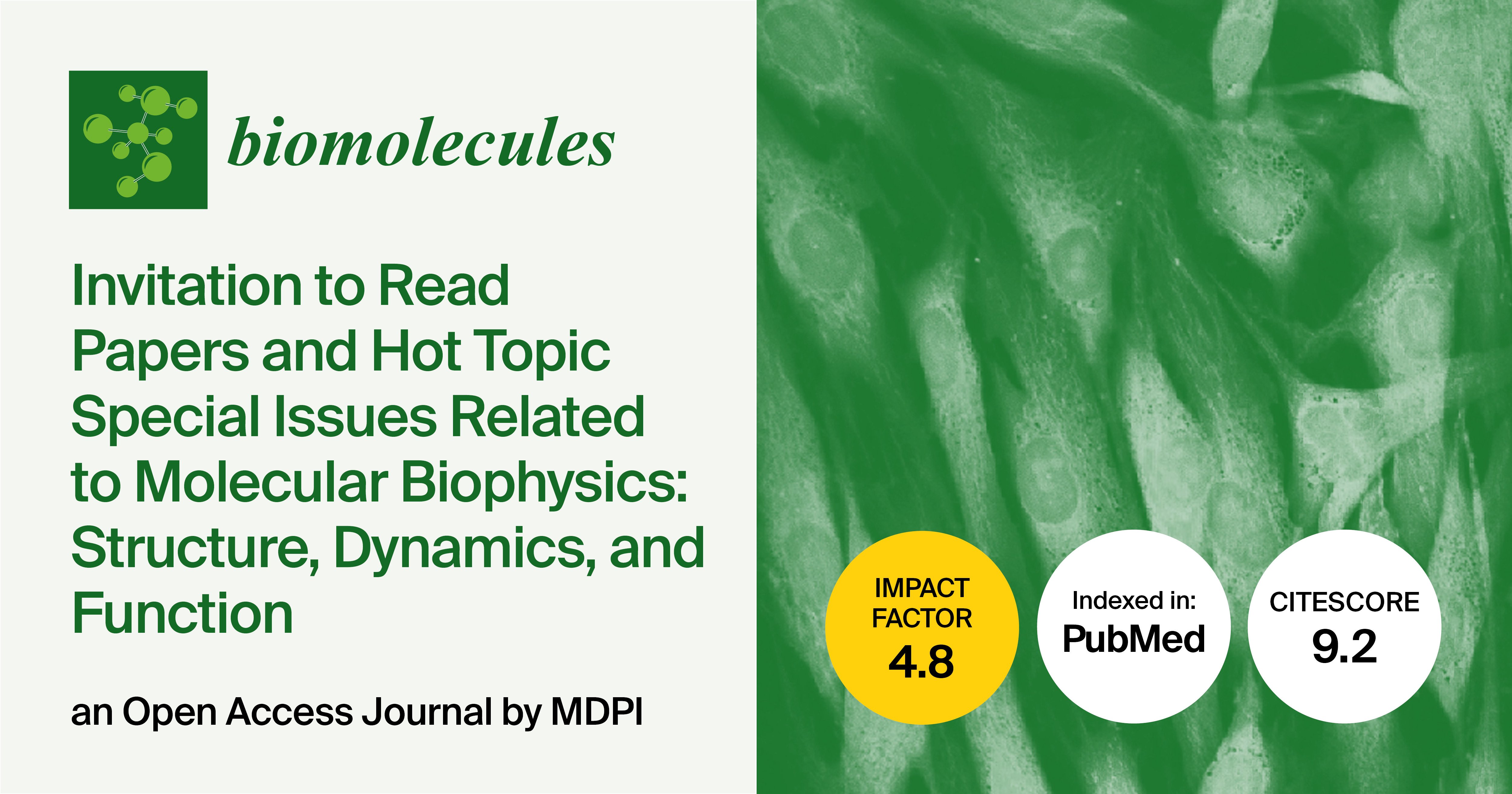 Biomolecules | Highly Viewed Papers and Hot Topic Special Issues in the “Molecular Biophysics: Structure, Dynamics, and Function” Section