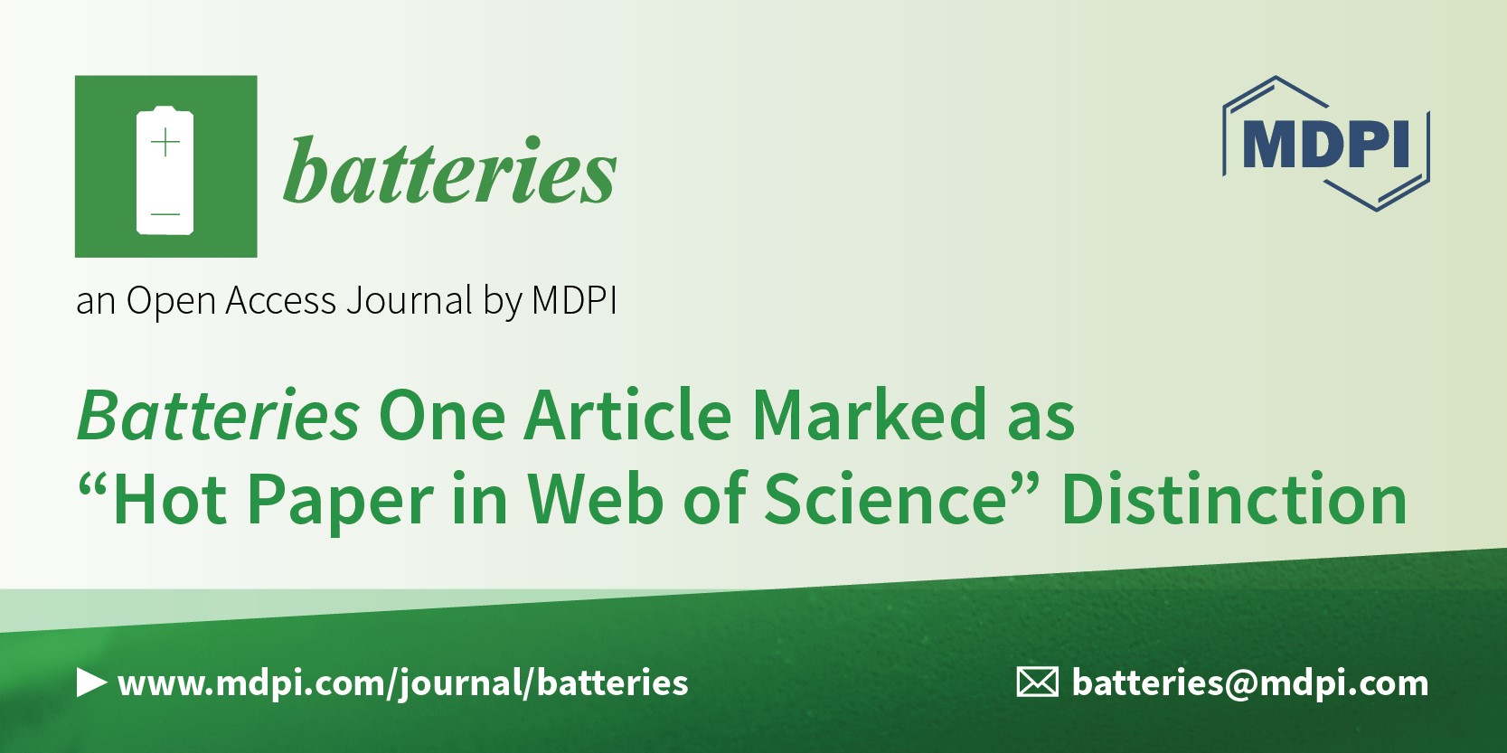 Batteries Article Marked as Hot Paper in the Web of Science