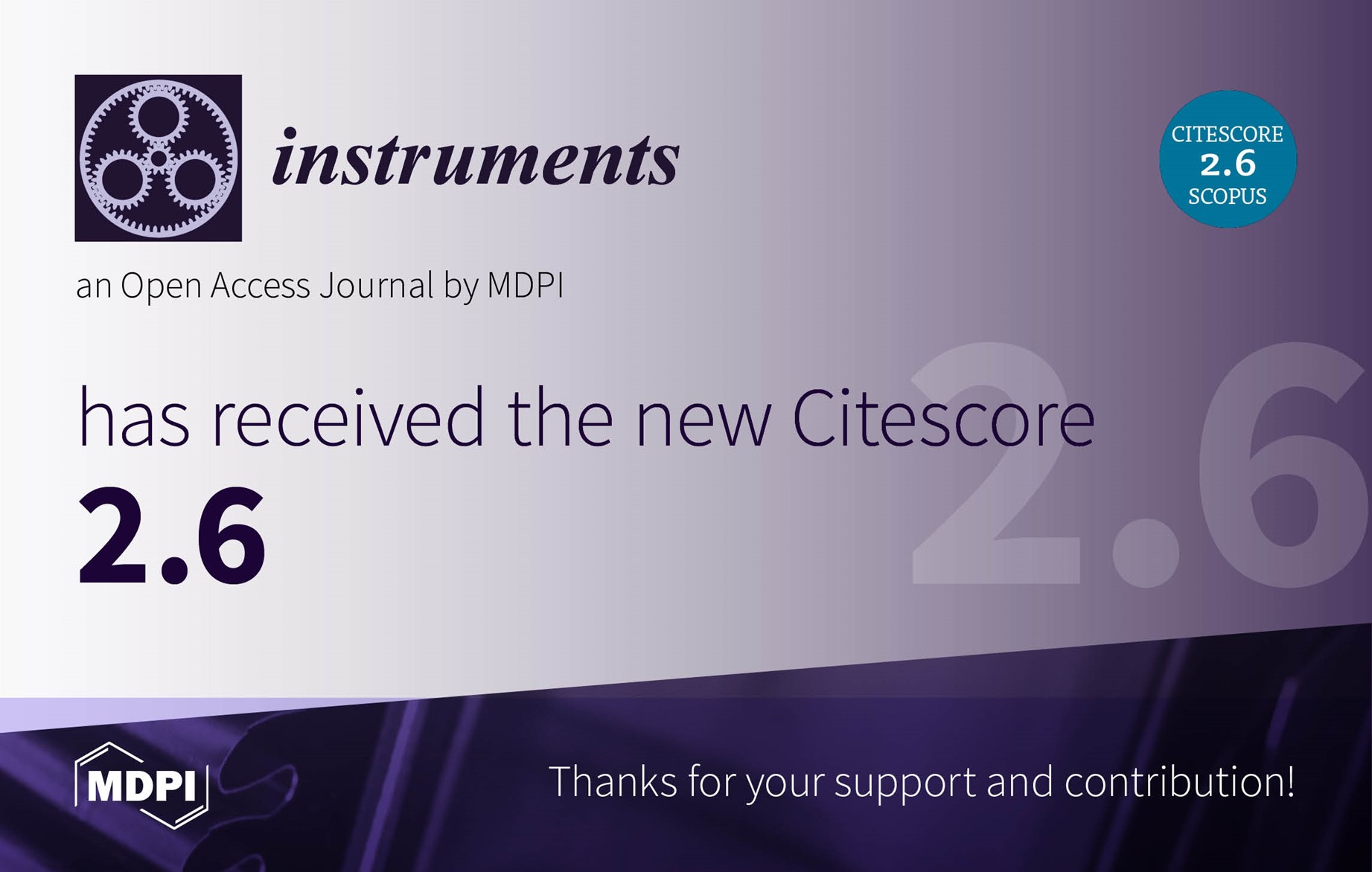 Instruments Receives Its First CiteScore of 2.6