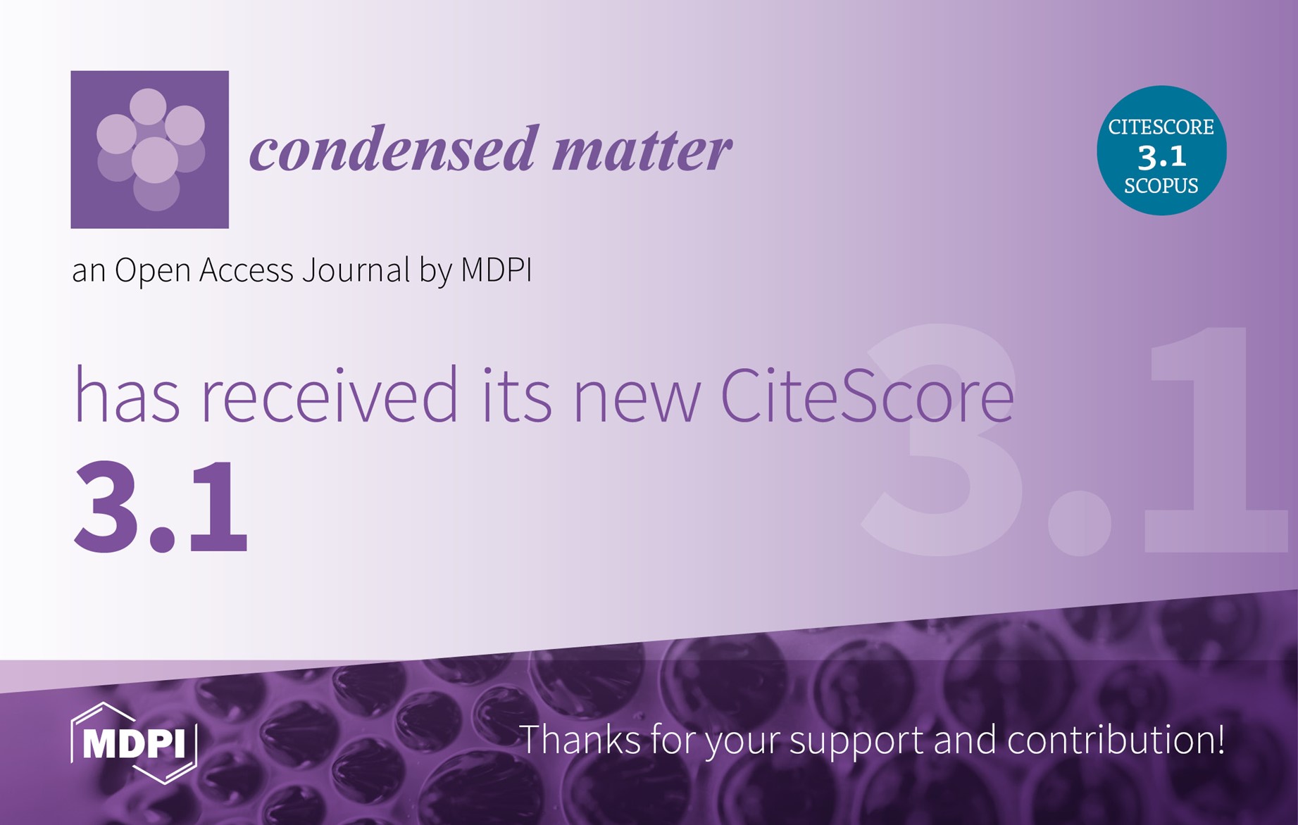 Condensed Matter Receives Updated CiteScore of 3.1
