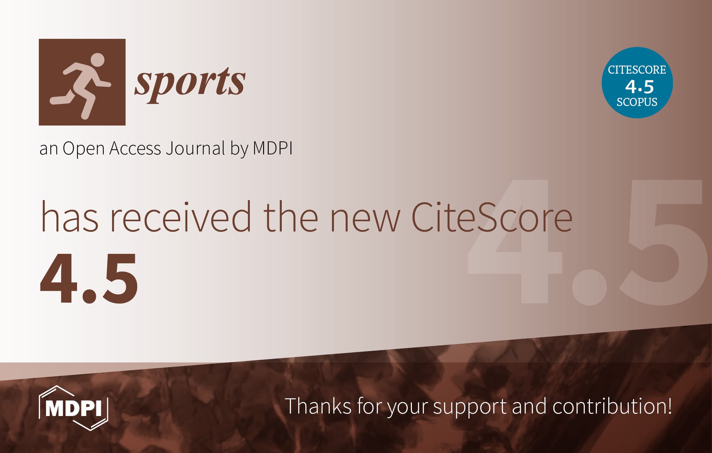 <strong><em>Sports</em></strong><strong> Receives Its First CiteScore of 4.5</strong>