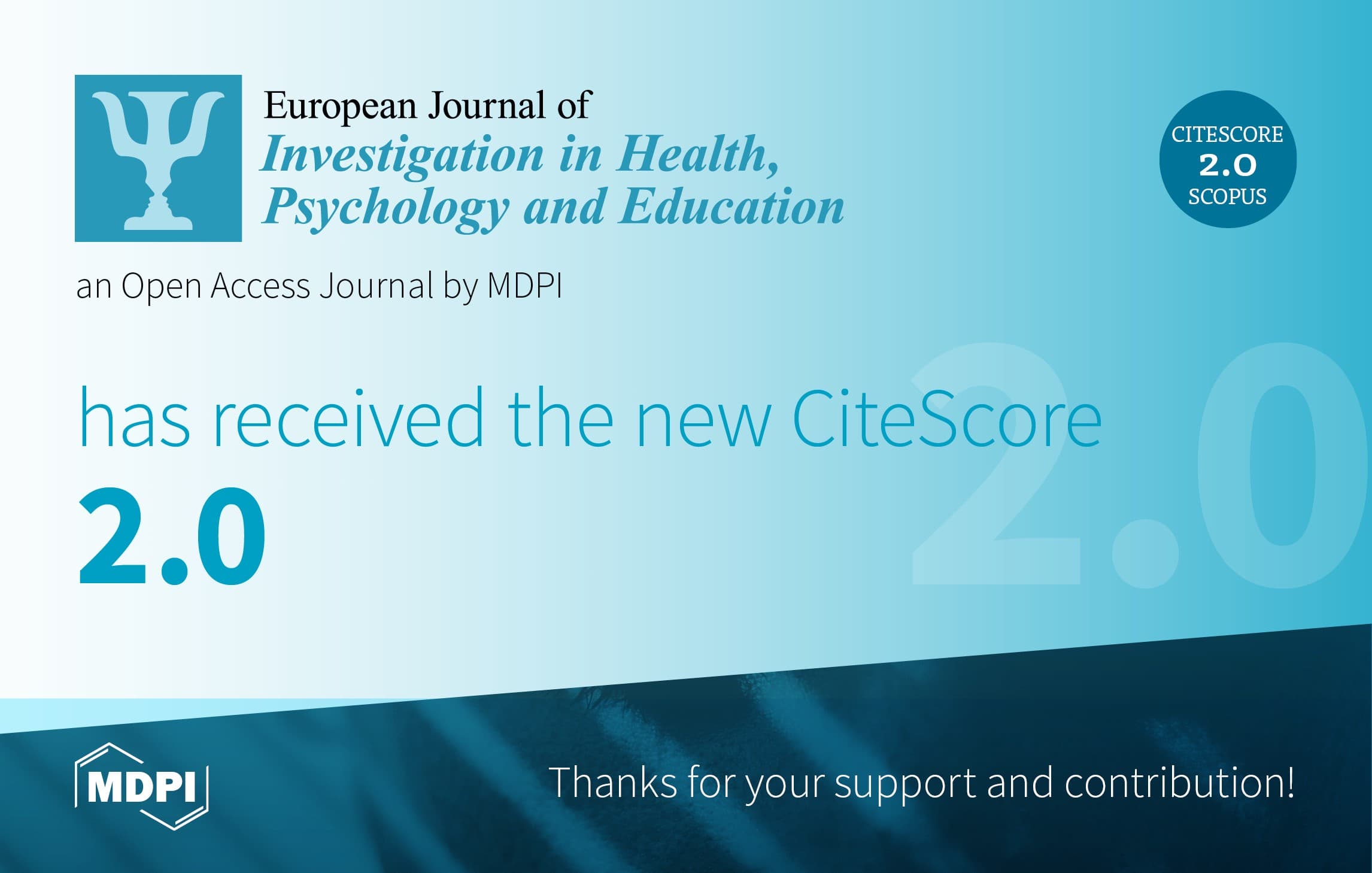 European Journal of Investigation in Health, Psychology and Education Receives Its First CiteScore of 2.0