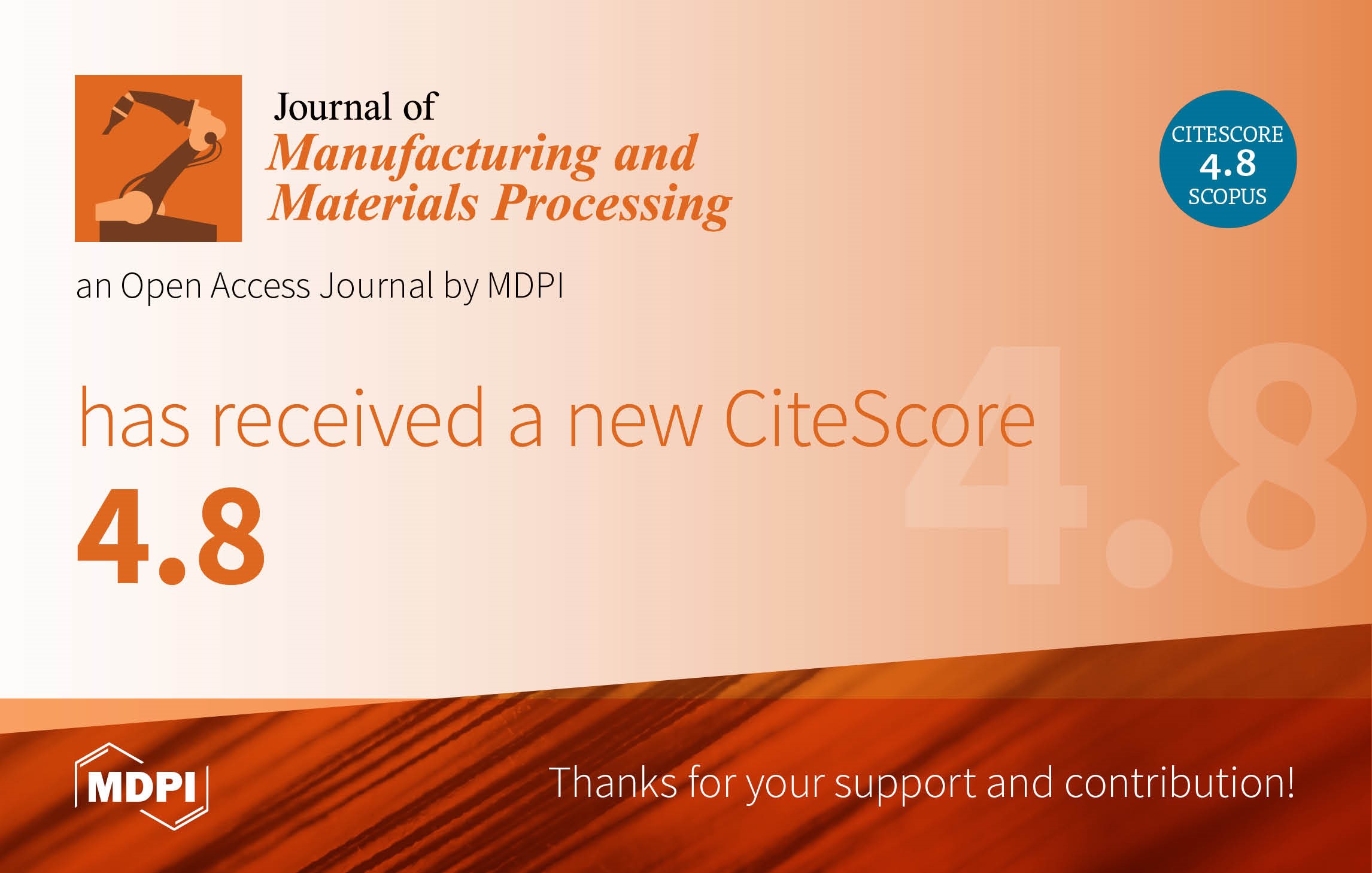 Journal of Manufacturing and Materials Processing Receives an Updated CiteScore of 4.8