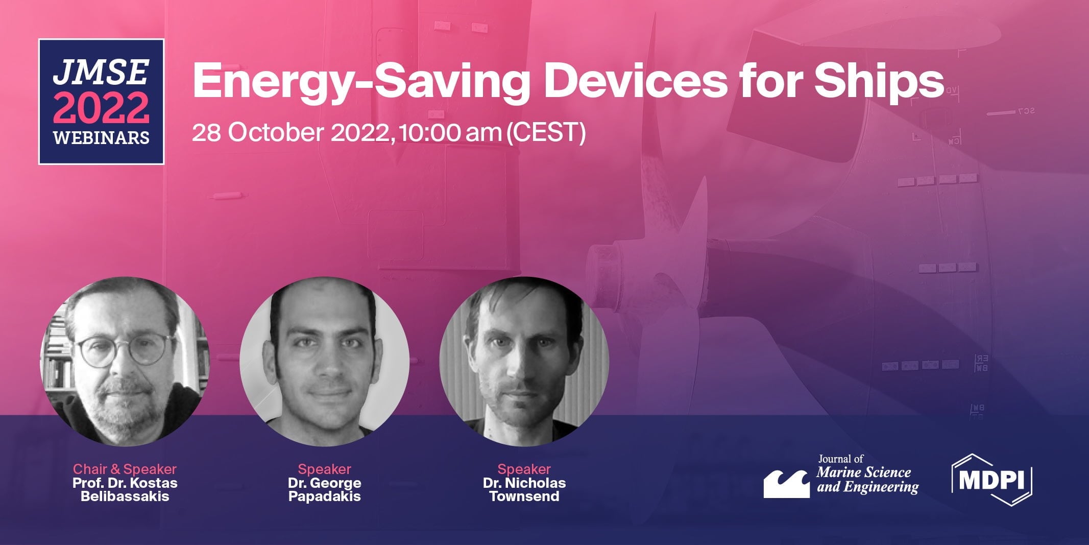 Journal of Marine Science and Engineering Webinar | Energy-Saving Devices for Ships, 28 October 2022