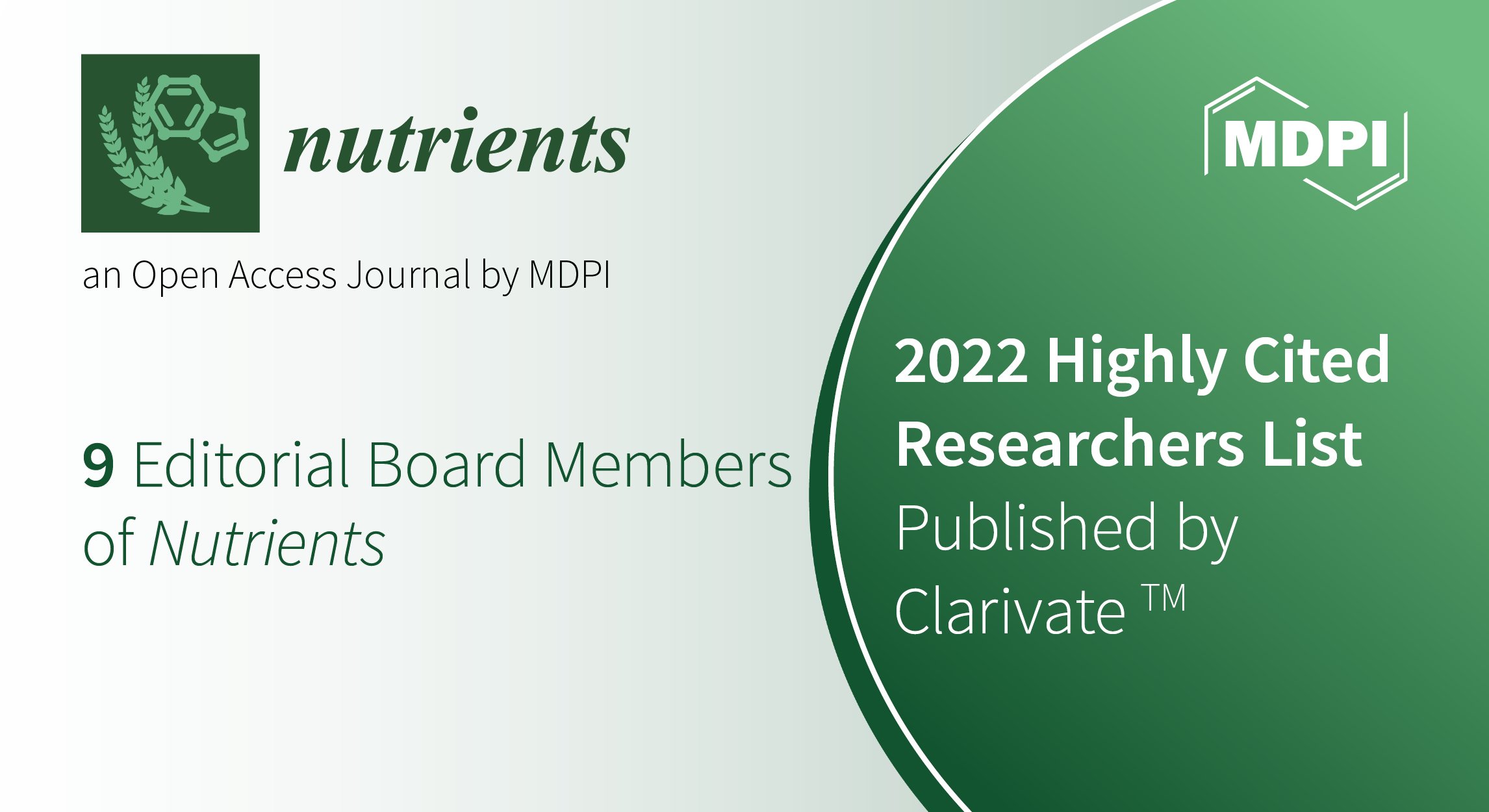 Editorial Board Members from Nutrients Featured in the 2022 Highly Cited Researchers List Published by Clarivate