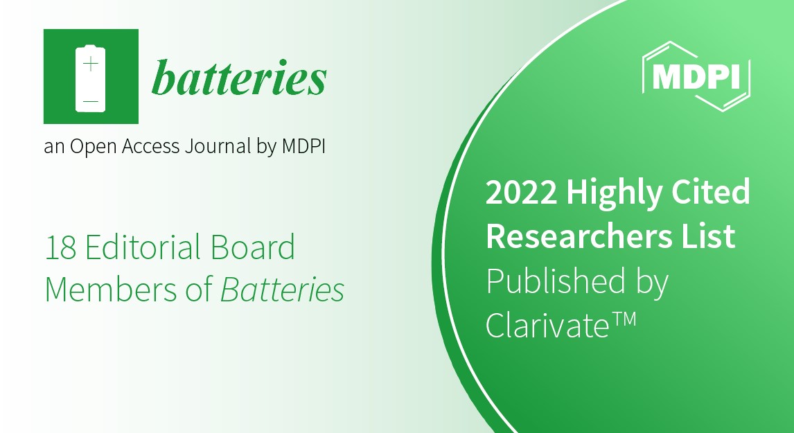 Editorial Board Members from Batteries Featured in the 2022 Highly Cited Researchers List Published by Clarivate
