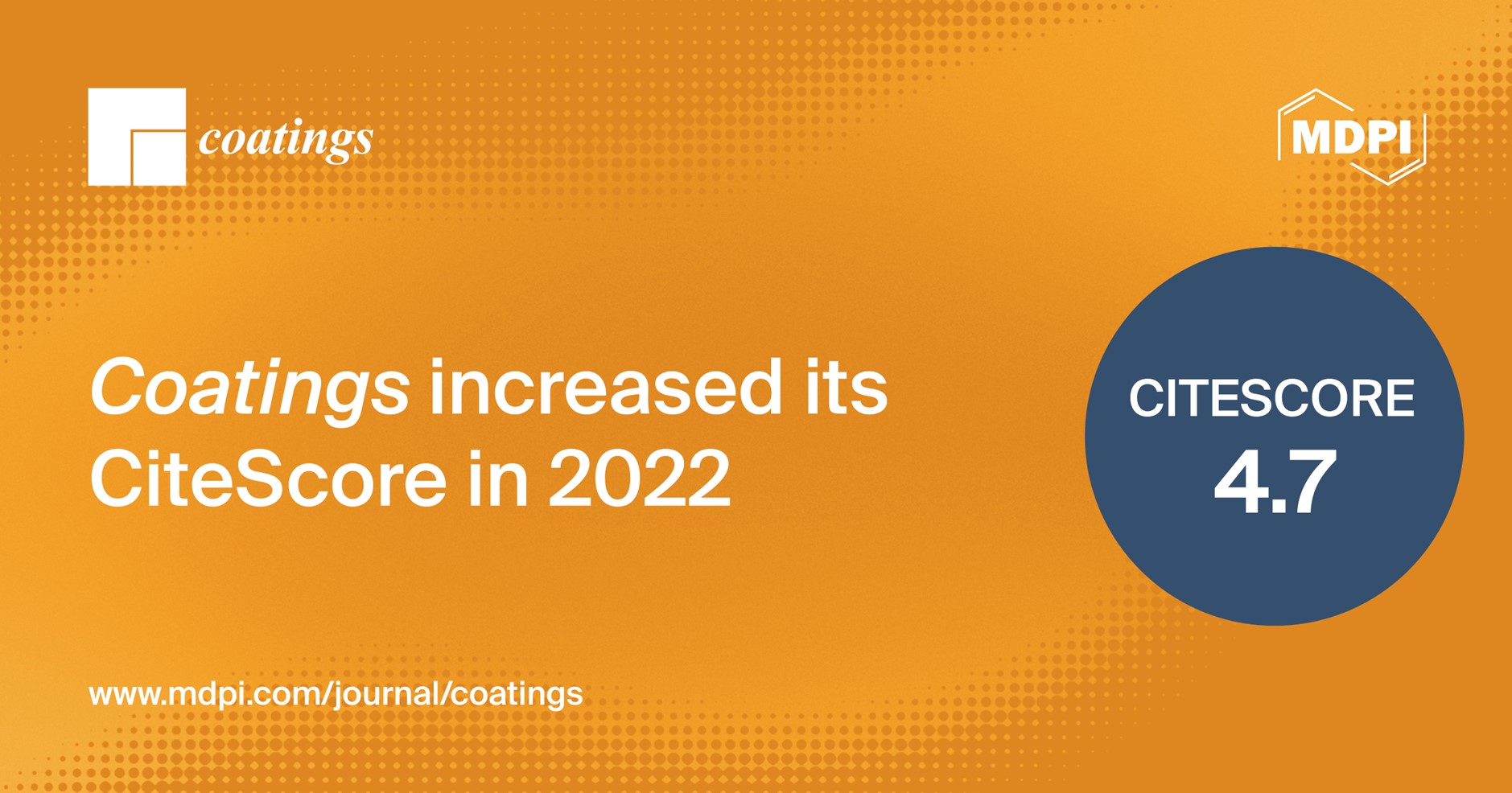 Coatings Receives an Increased CiteScore of 4.7