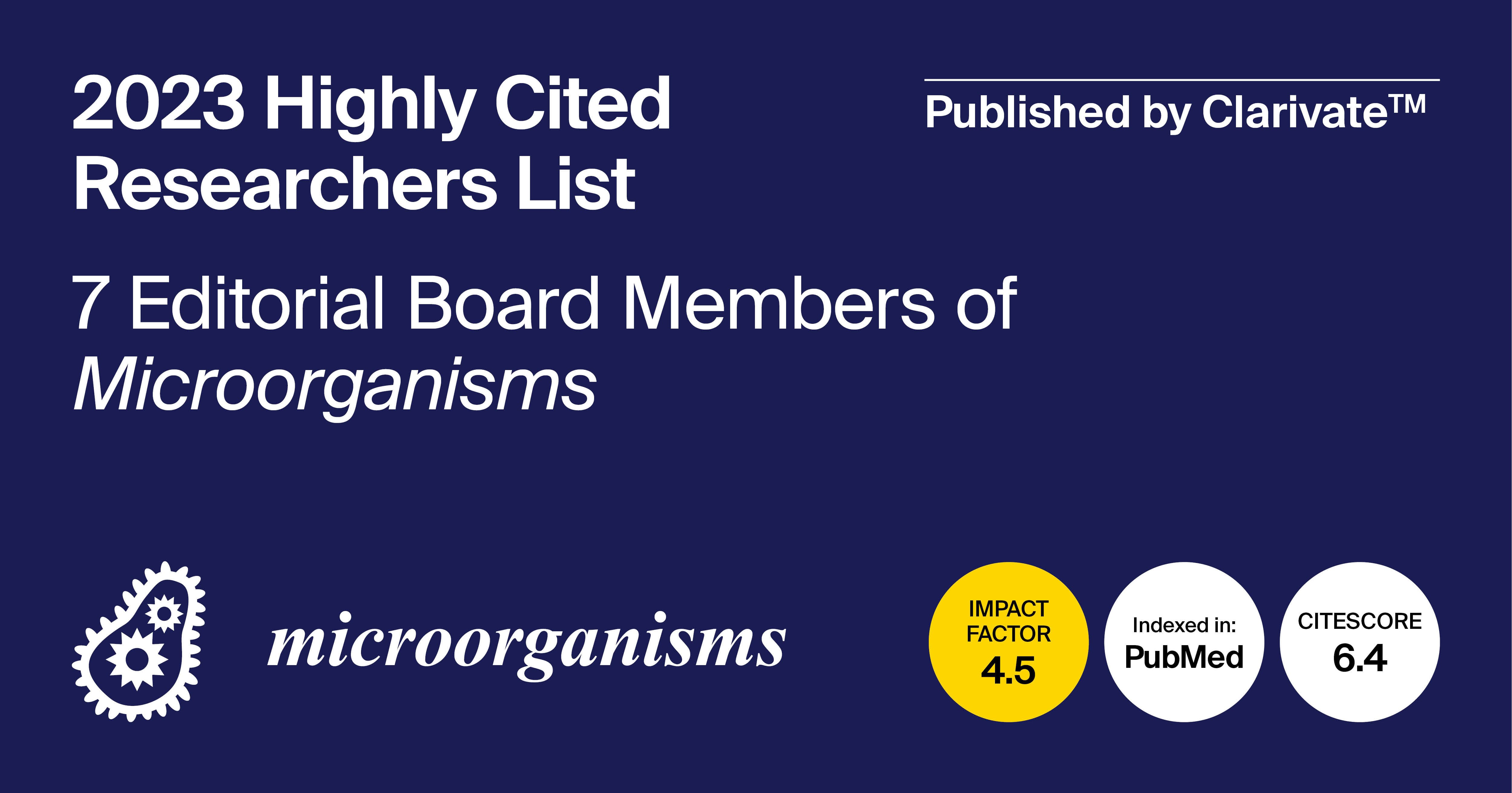 Editorial Board Members from Microorganisms Featured in the 2023 Highly Cited Researchers List Published by Clarivate