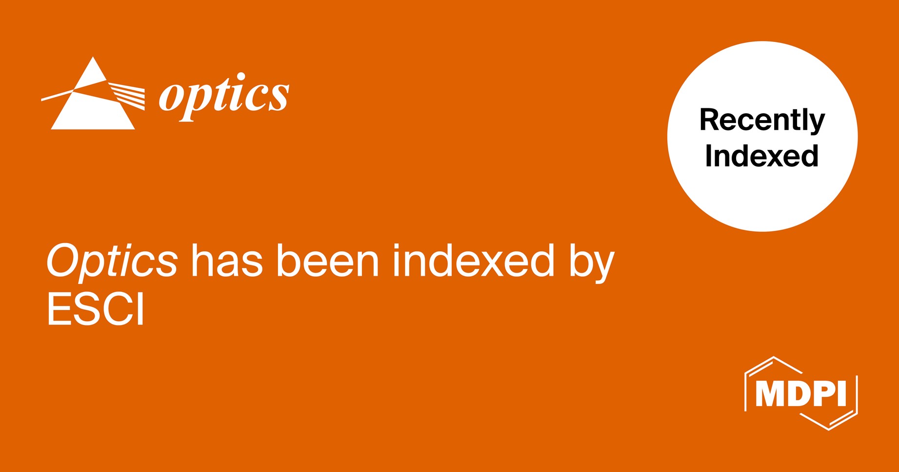 Optics Accepted into Emerging Sources Citation Index in Web of Science