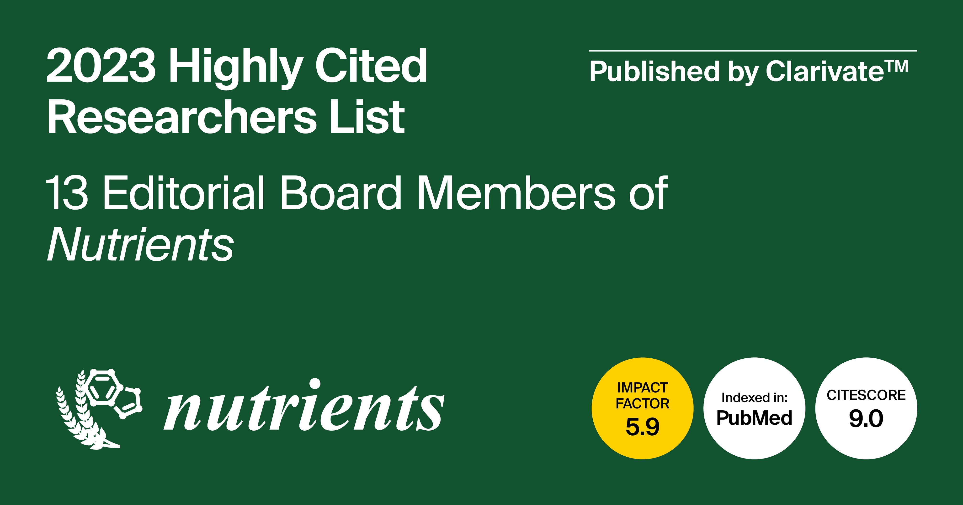 Editorial Board Members from <em>Nutrients</em> Featured in the 2023 Highly Cited Researchers List Published by Clarivate