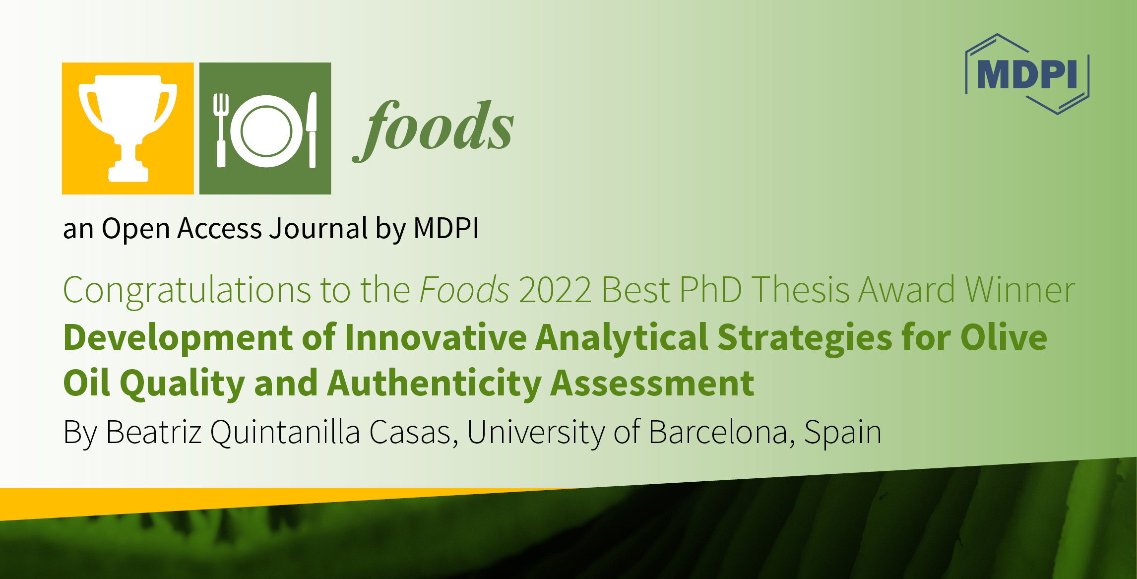 Foods 2022 Best Ph.D. Thesis Award—Winner Announced