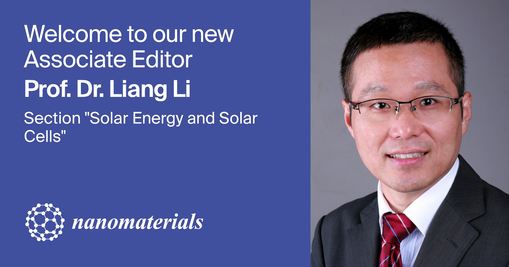Prof. Dr. Liang Li Appointed Associate Editor of Section “Solar Energy and Solar Cells” in Nanomaterials