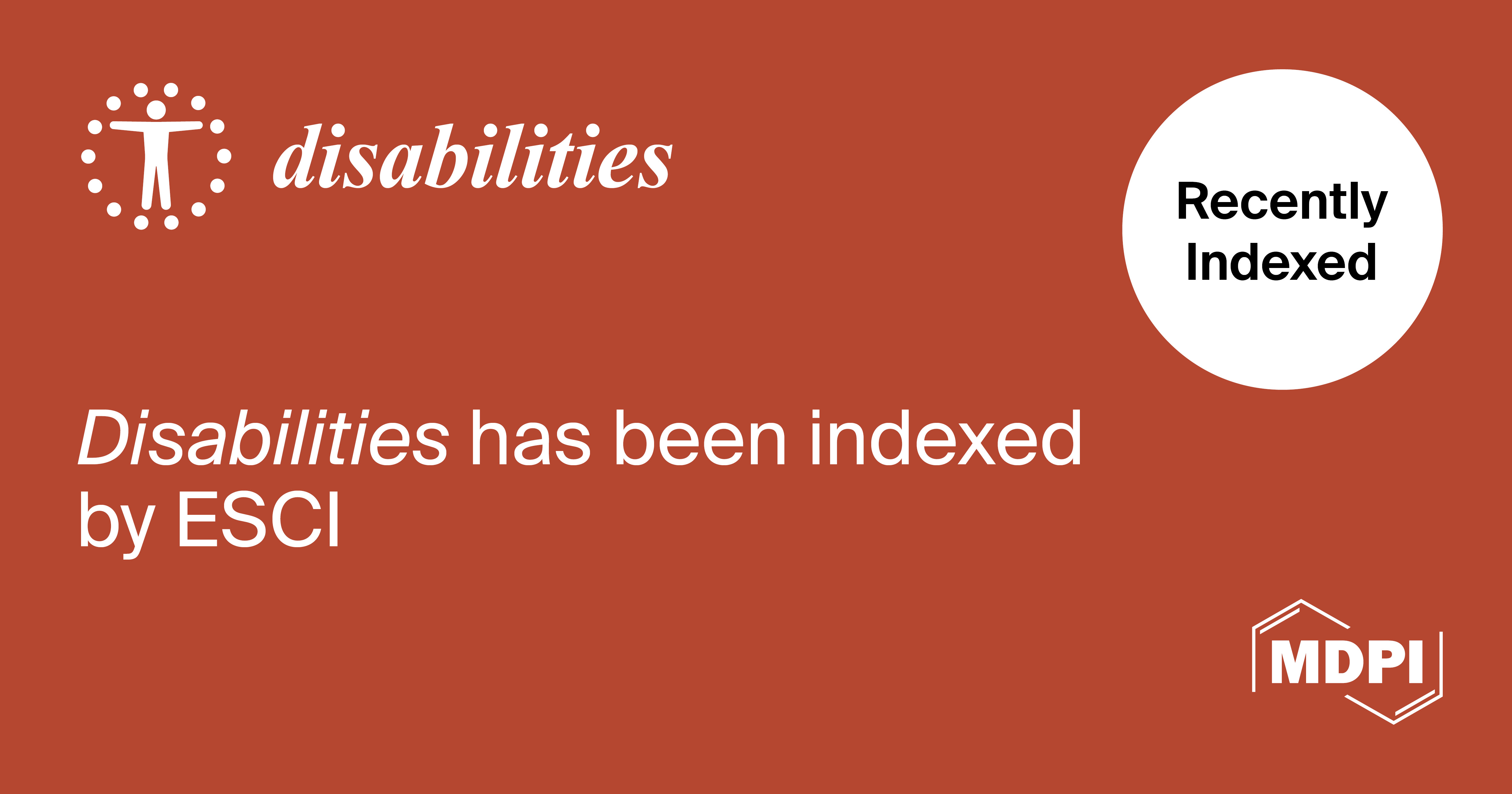 Disabilities Accepted into Emerging Sources Citation Index in Web of Science
