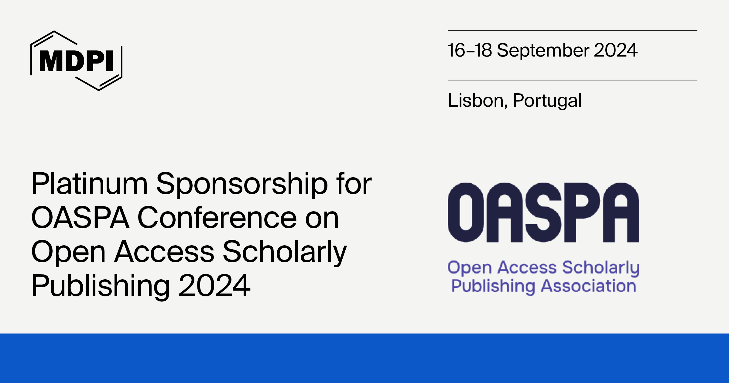 MDPI Is Sponsoring the OASPA 2024 Conference, 16−18 September 2024, Lisbon, Portugal
