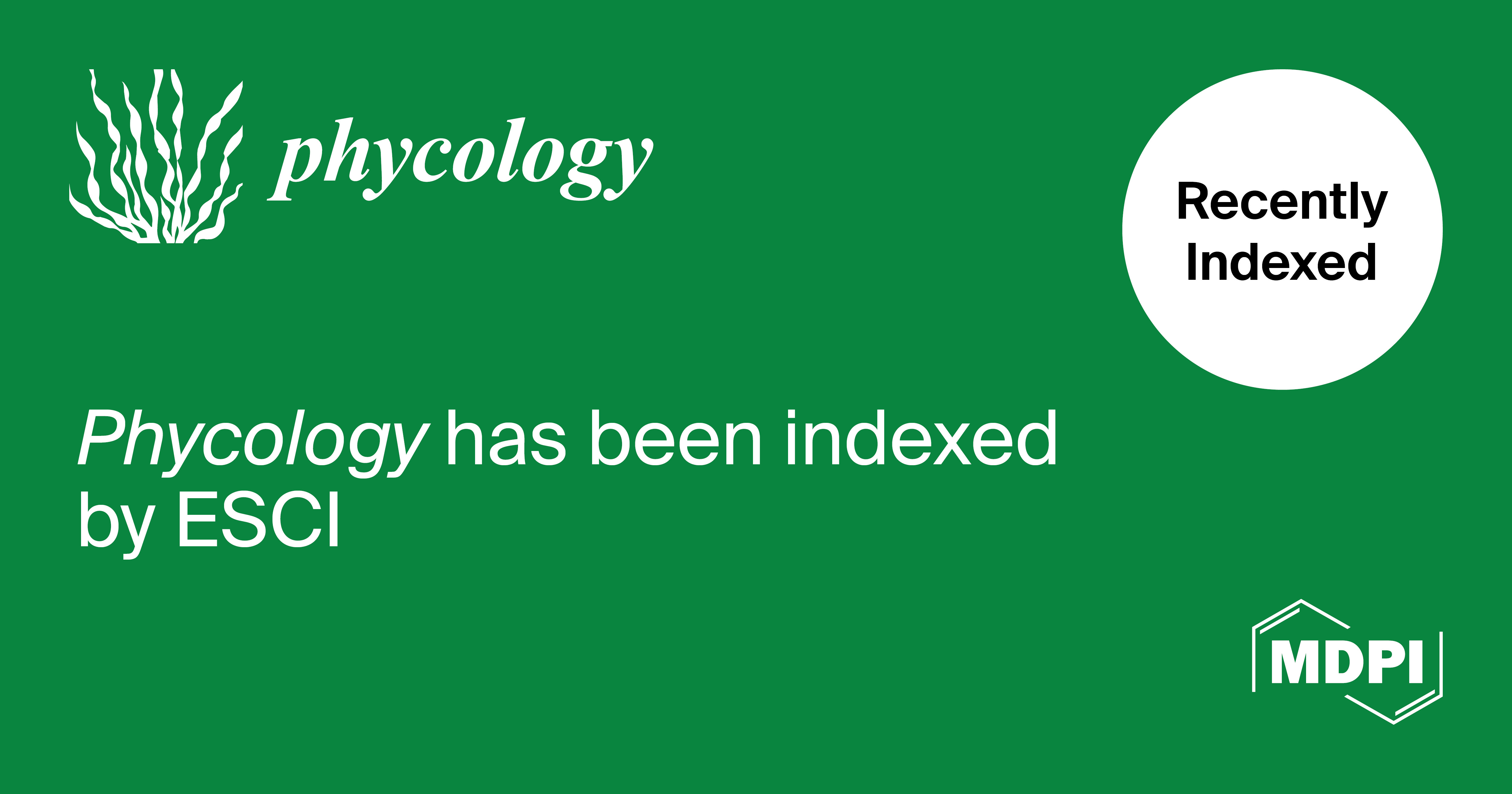 Phycology Accepted into Emerging Sources Citation Index in Web of Science