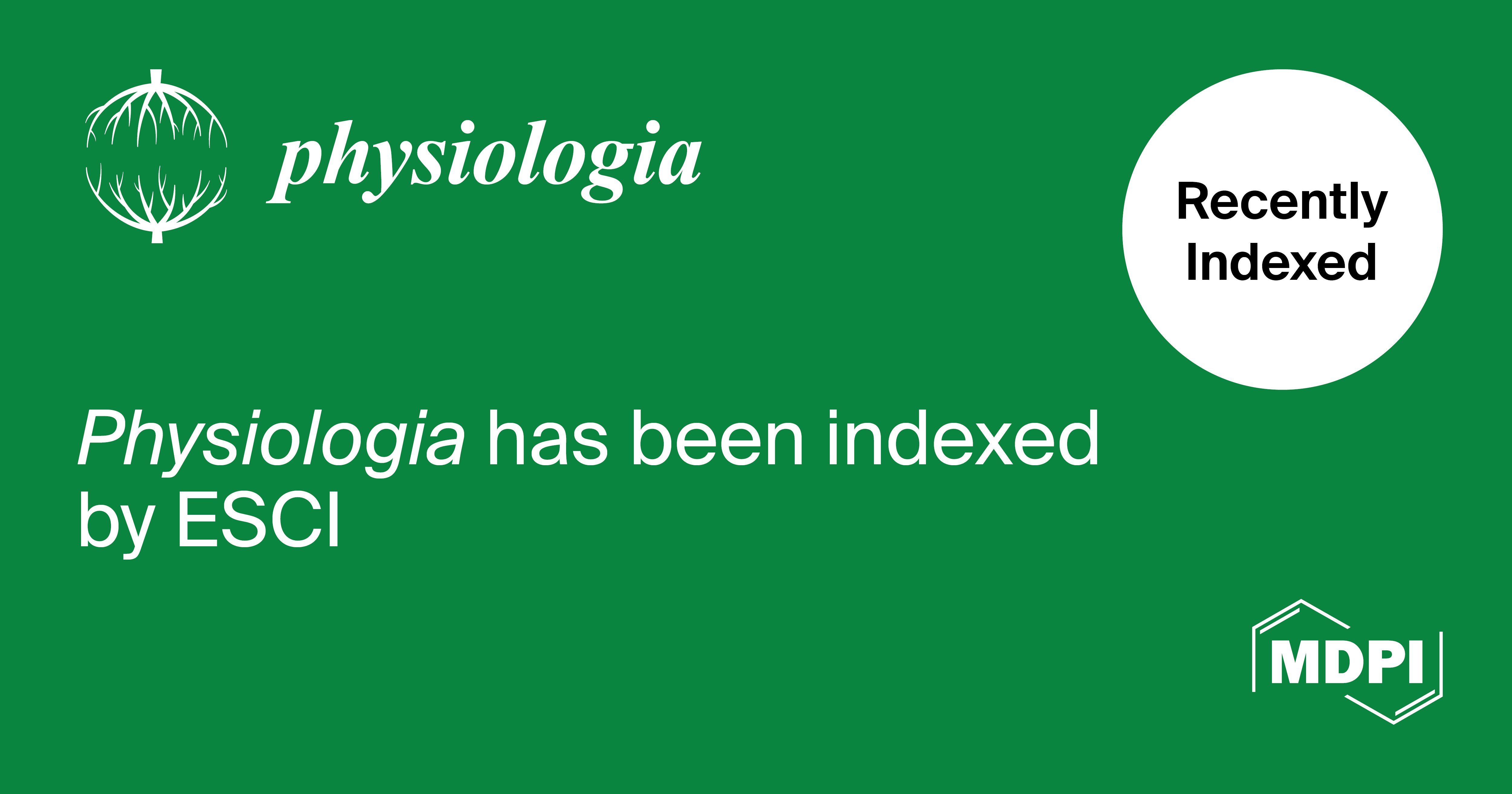 Physiologia Accepted into Emerging Sources Citation Index in Web of Science