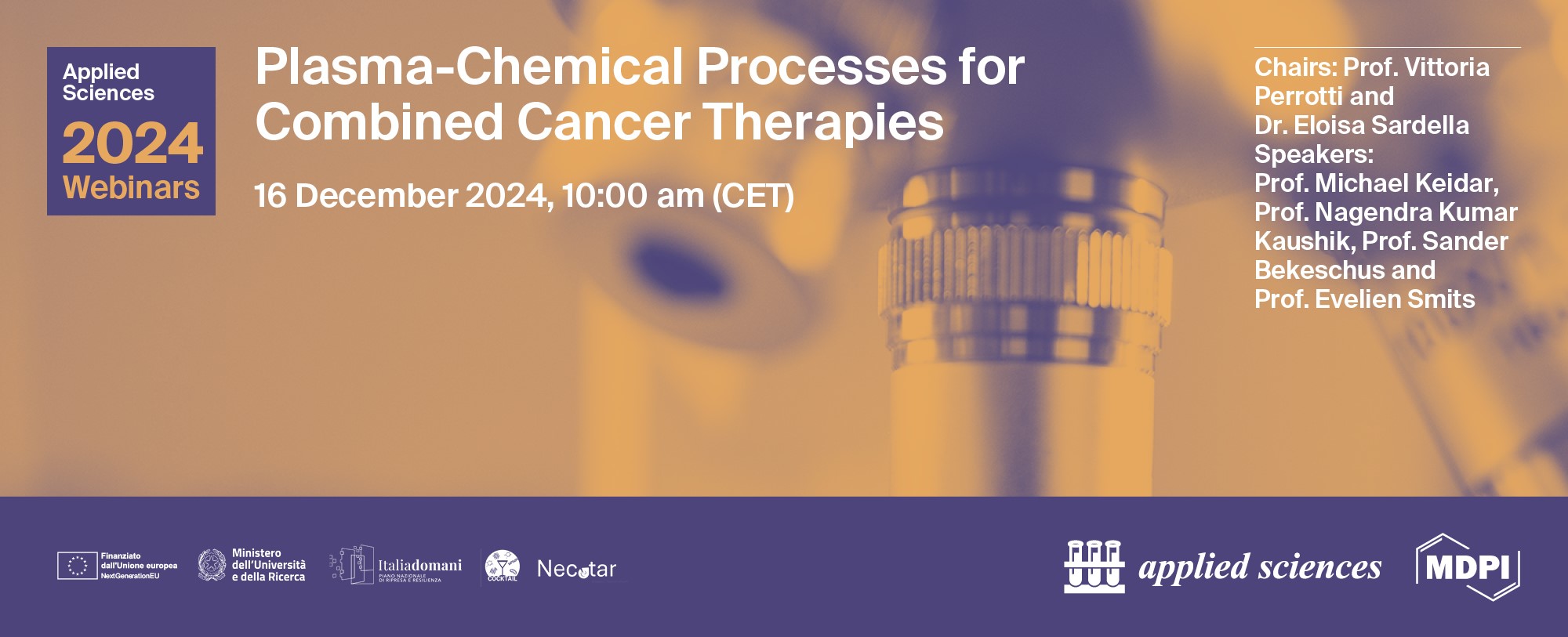 Applied Sciences Webinar | Plasma-Chemical Processes for Combined Cancer Therapies, 16 December 2024