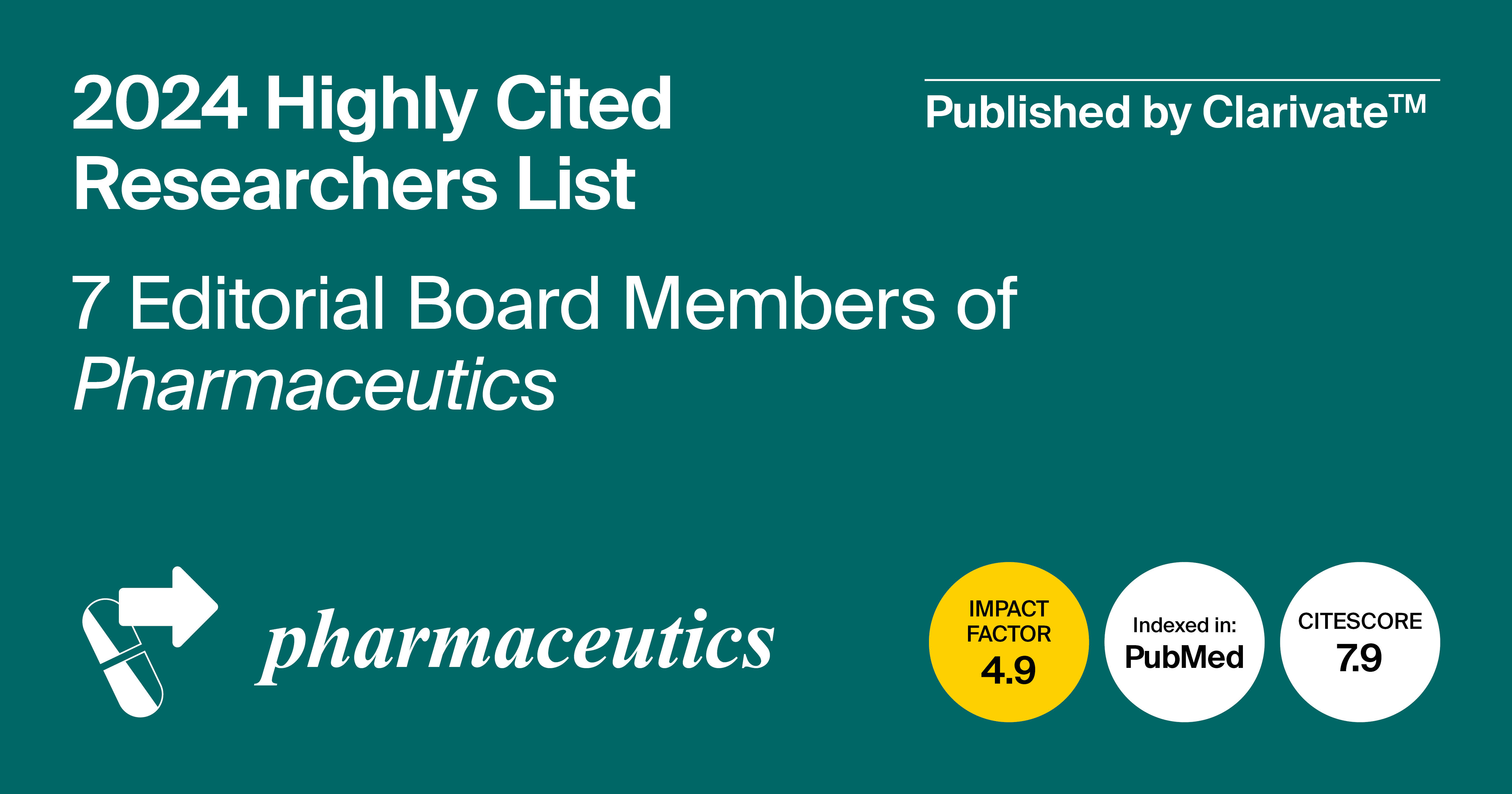 Editorial Board Members from Pharmaceutics Featured in the Highly Cited Researchers 2024 List Published by Clarivate