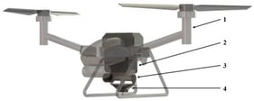 Overall view of the UAV rice direct seeding device. 1. Drone. 2. Seed box. 3. Seed supply device. 4. Centrifugal seeding disc.