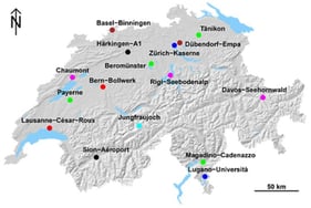 Switzerland measurement stations’ locations and types.