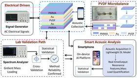 System architecture of the portable acoustic sensing platform for POCT applications. Solid lines denote the field-deployable workflow; dashed lines indicate the laboratory validation pathway.