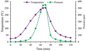 Temperature and pressure profile of the reactor.