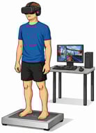 Three-dimensional virtual roller-coaster scene and the complete experimental setup.