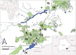 Location of water bodies surveyed for the presence of Rotifera in Botswana. Numbers shown on the main map correspond to locality numbers (L#) in Table 1. The inset provides the country-scale orientation of the sampling area within Botswana. The map was produced in QGIS 3.30 [82].
