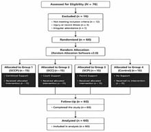 CONSORT flow diagram illustrating participant recruitment, eligibility screening, exclusions, computer-generated randomization, group allocation, follow-up, and final analysis of adolescent male soccer players, reported in accordance with CONSORT 2010 guidelines for randomized controlled trials (Schulz et al., 2010).