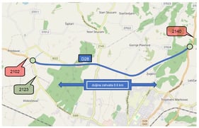 Overview map of the narrow area of D28 Bjelovar bypass, Republic of Croatia, with the locations of traffic counters Reprinted with permission from Ref. [18]. Copyright 2020, Hrvatske ceste d.o.o.