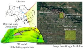 Overview map of the research site location (dam coordinates 48°26′03″ N; 34°45′24″ E).