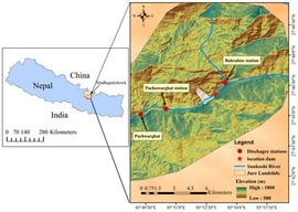 Location of the study area, basin map, and landslide dam.