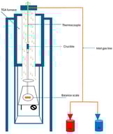 A schematic of a thermogravimetric furnace (the arrows depict the direction of gas flow in the furnace).