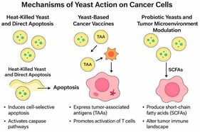 Mechanisms of yeast action on cancer cells.
