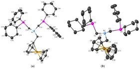 Molecular structures of (a) 1 (CCDC No. 2420219) and (b) 2 (CCDC No. 2405526) with thermal ellipsoids shown at 35% probability.