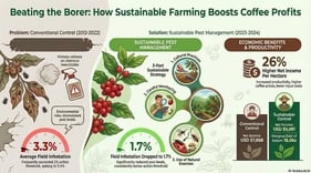 Characterization of La Catalina coffee farm. Red polygons: plots nearing elimination; purple and green polygons: plots prepared for the first and second harvests; blue and yellow polygons: remaining plots ready for the third and fourth harvests. The aerial image was obtained from Google Earth in March 2023 and January 2024.