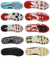 Stud structures (conical, bladed mixed) and stud distribution among various boots.